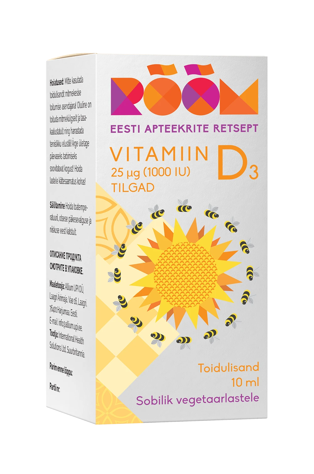 RÕÕM Vitamiin D3 (25 Mcg) Tilgad, 10 Ml - Sinuteek.ee